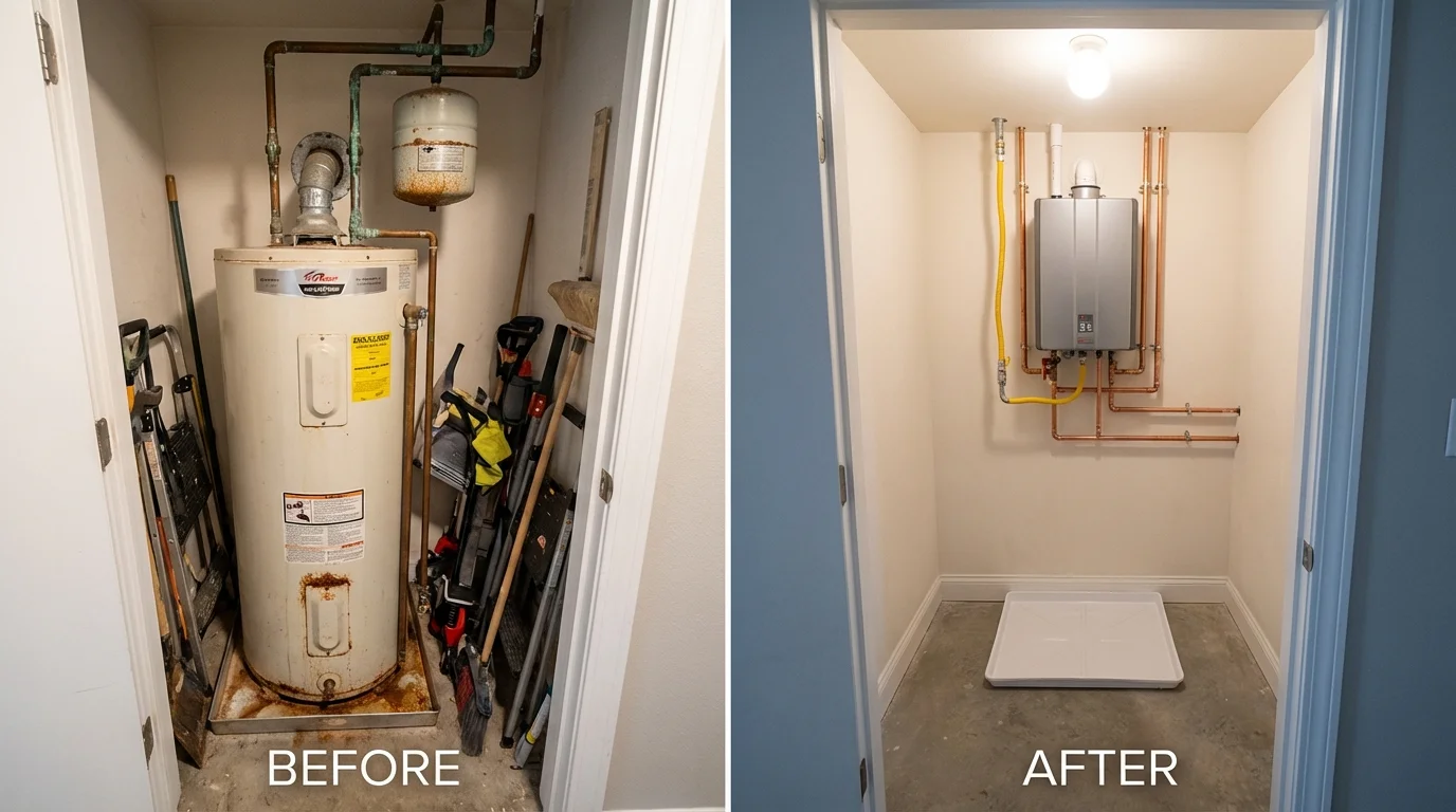 Tank water heater versus wall-mounted tankless unit comparison for Harrisburg, IL homeowners